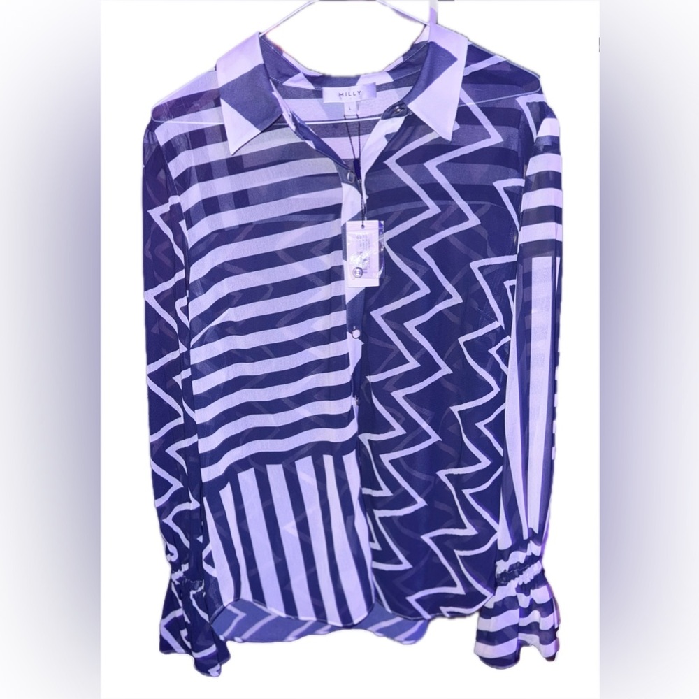 Milly’s Women’s Navy and White Zigzag Shirt